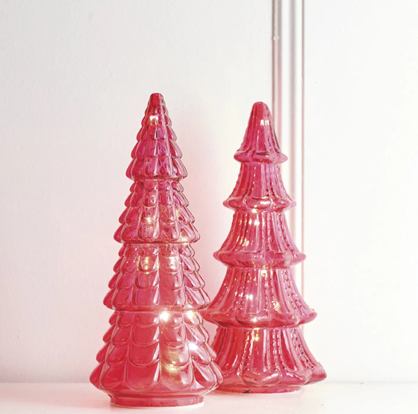 Raz Imports Raz Set of 2 Pink Textured Glass Lighted Christmas Tree Decoration 4220113 Clearance