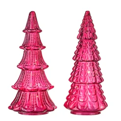 Raz Imports Raz Set of 2 Pink Textured Glass Lighted Christmas Tree Decoration 4220113 Clearance