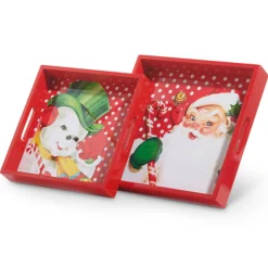 Raz Imports Raz Set of 2 Retro Santa and Snowman Christmas Serving Trays 4457273 Outlet