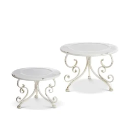 Raz Imports Raz Set of 2 White Distressed Metal Risers Stands 4228915