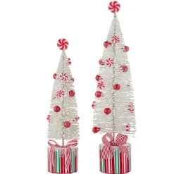 Raz Imports Raz Set of 2 White Peppermint Bottle Brush Tree on Presents Christmas Figure 4215546 Best