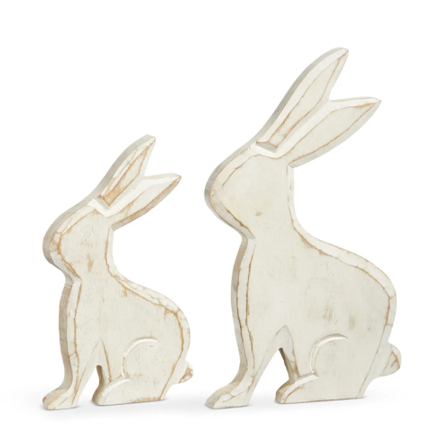 Raz Imports Raz Set of 2 Whitewash Wood Bunny Easter Figures 4424032 New