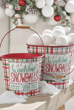 Raz Imports Raz Set of 2 Wonderland Snowballs Bucket Christmas Decoration 4212309 New