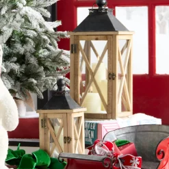 Raz Imports Raz Set of 2 Wood and Metal Christmas Lantern 4337902 Best