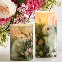 Raz Imports Raz Tulip and Rabbit Glass Easter Containers or Candle Holders Set of 2 4516063 Sale
