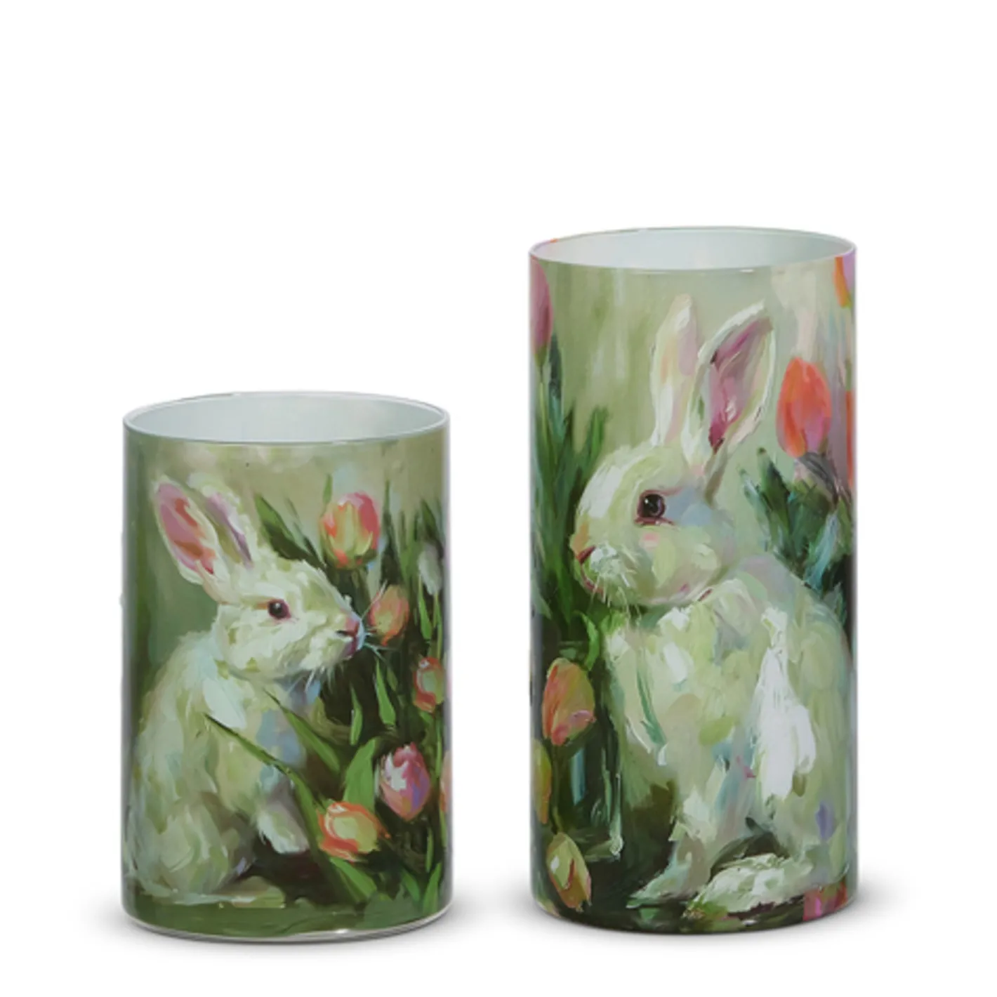 Raz Imports Raz Tulip and Rabbit Glass Easter Containers or Candle Holders Set of 2 4516063 Sale
