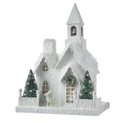Raz Imports Raz White Flocked LED Lighted Battery Operated Christmas House