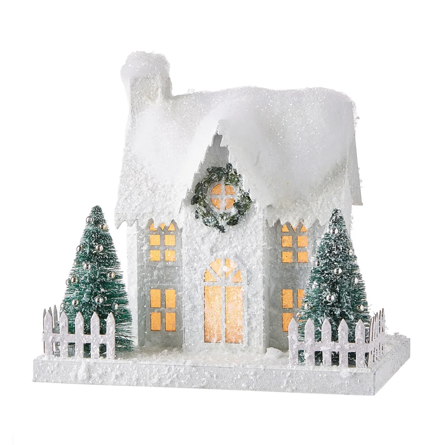 Raz Imports Raz White Flocked LED Lighted Battery Operated Christmas House