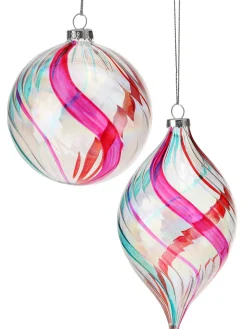 Regency International Regency 4.5" Clear Glass with Colorful Swirl Retro Glass Finial Christmas Ornament MTX73596