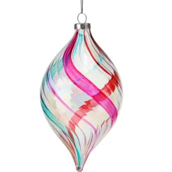 Regency International Regency 4.5" Clear Glass with Colorful Swirl Retro Glass Finial Christmas Ornament MTX73596