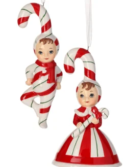 Regency International Regency 5" Set of 2 Porcelain Candy Cane Kids Christmas Ornament MTX74306 Online