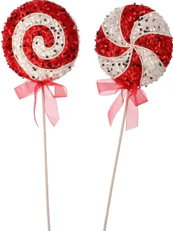 Regency International Regency 21.5" Set of 2 Red, Silver, and White Lollipop Christmas Tree Pick MTX73546