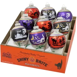 Shiny Brite Halloween 9 Count 2.5" Signature Flocked Rounds Glass Ornament Set 4028279 Discount