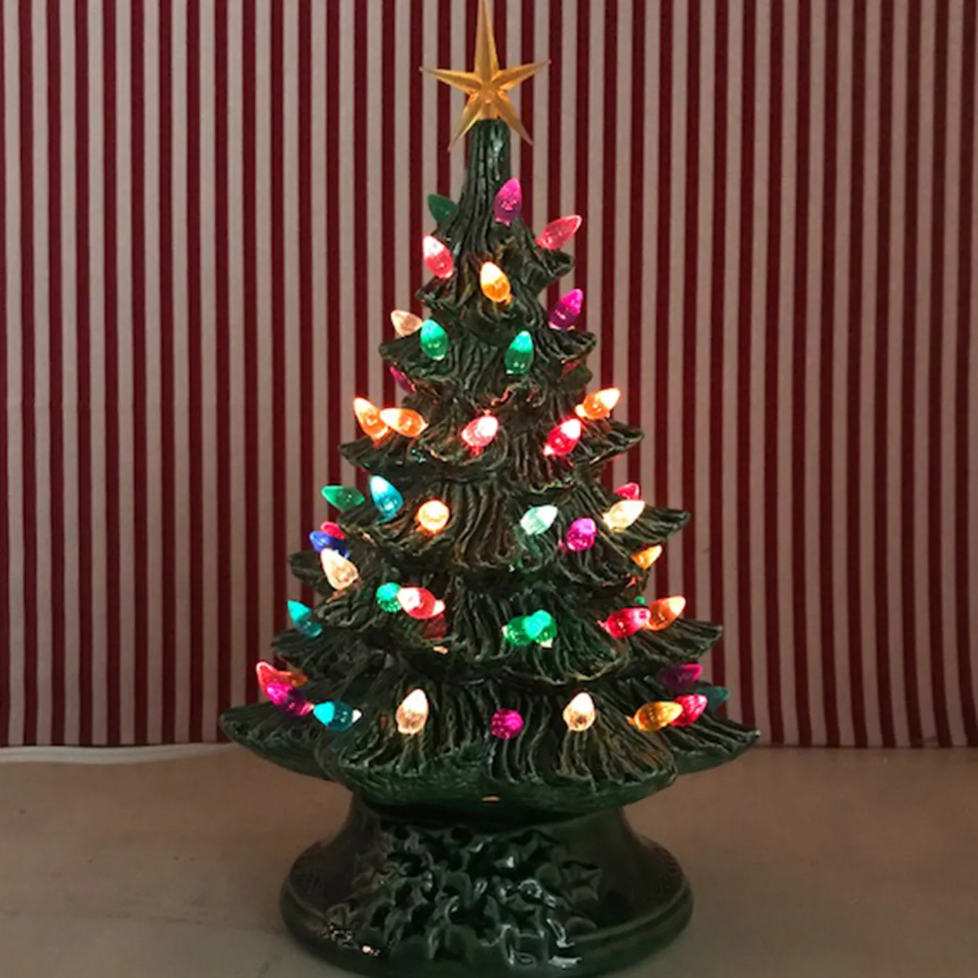 Handmade Ceramics Small Lighted Green Ceramic Christmas Tree 12" Online