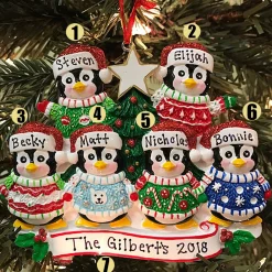 Polar X Ugly Sweater Penguin Family of 6 Personalized Christmas Ornament Discount