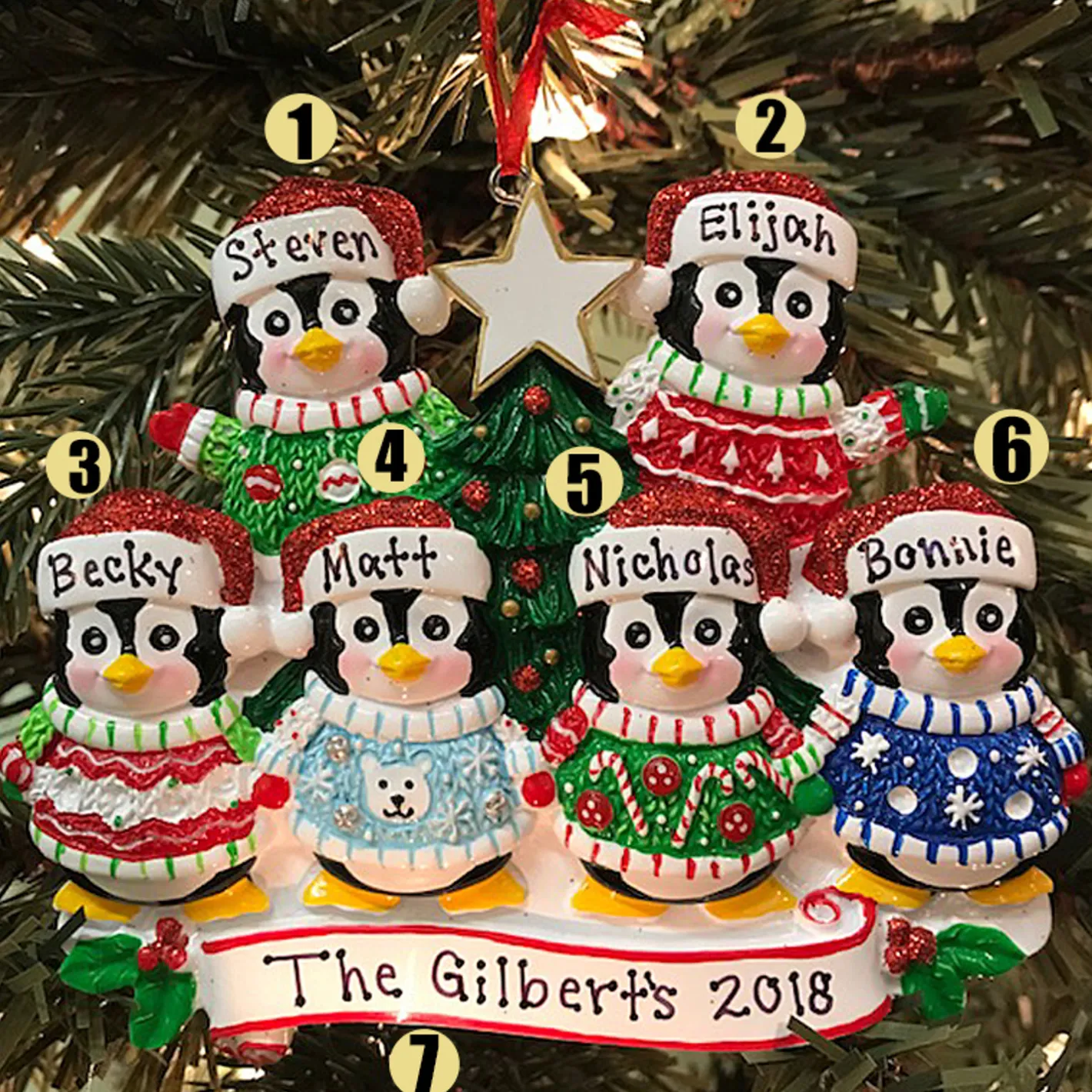 Polar X Ugly Sweater Penguin Family of 6 Personalized Christmas Ornament Discount