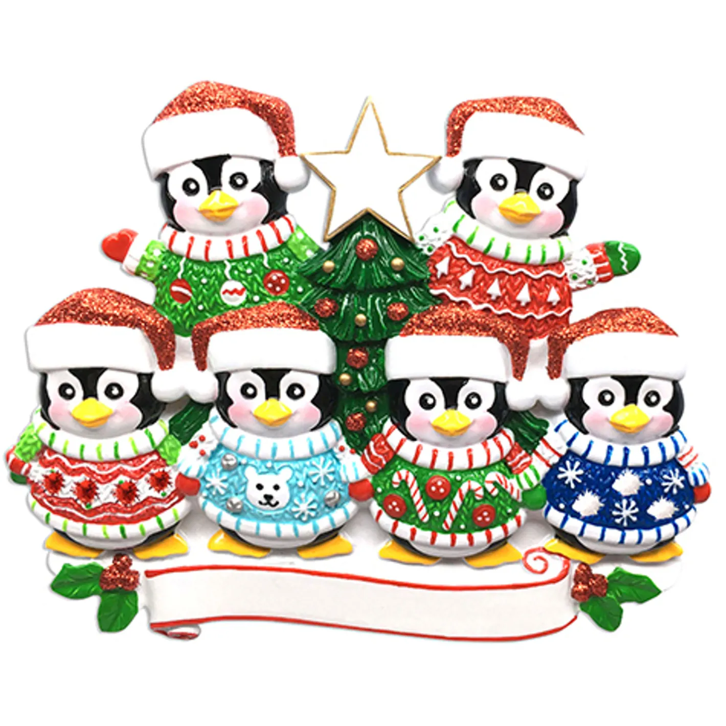 Polar X Ugly Sweater Penguin Family of 6 Personalized Christmas Ornament Discount