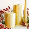 Raz Imports Uyuni 3" x 5" or 7" Gold Texture Flat Top Flicker Flame Pillar Candle Hot