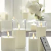 Raz Imports Uyuni Moving Flame Clear Glass Ivory Pillar Battery Candle New