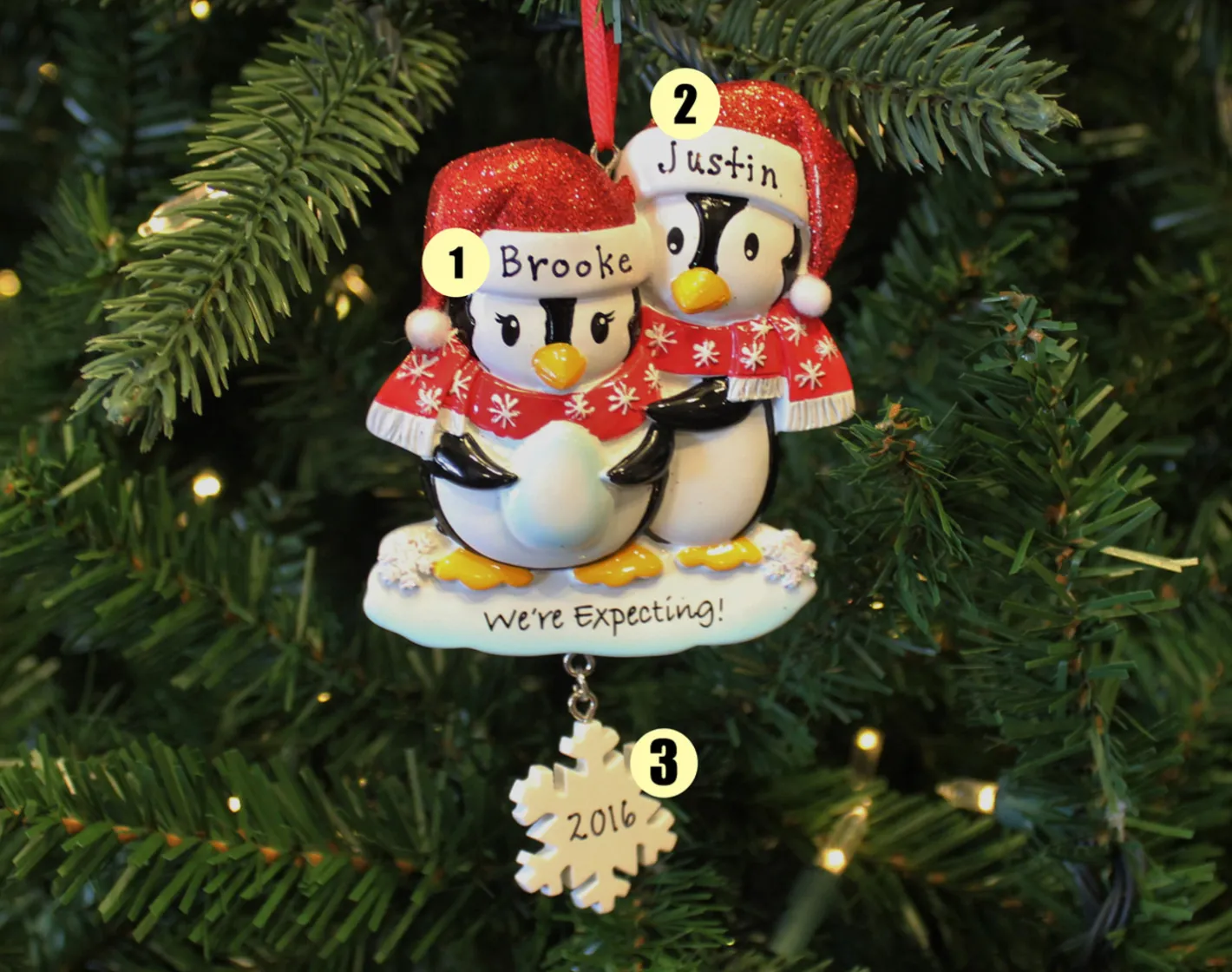 Polar X We're Expecting Penguin Couples Personalized Christmas Ornament