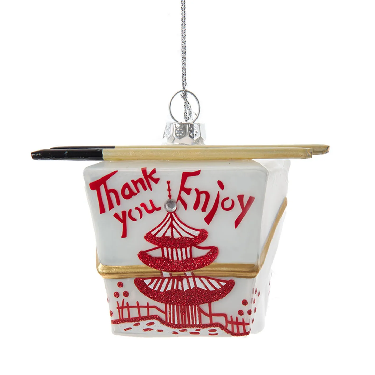 Kurt Adler 3.5" Chinese Take-Out Box Glass Christmas Ornament J9022 Clearance