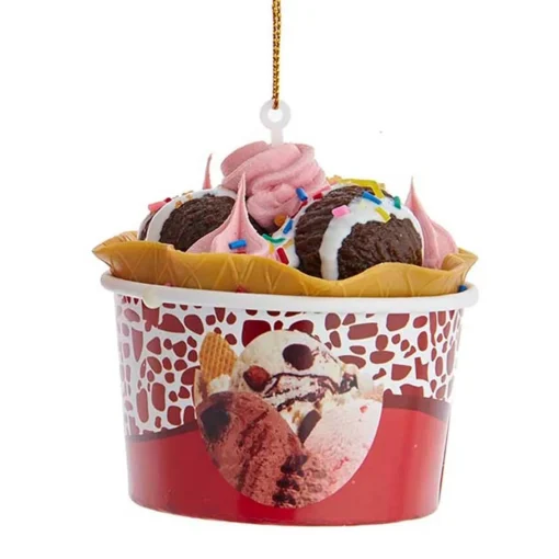 Kurt Adler 2.6" Ice Cream Sundae with Waffle Cone Cup Christmas Ornament D3975 Clearance