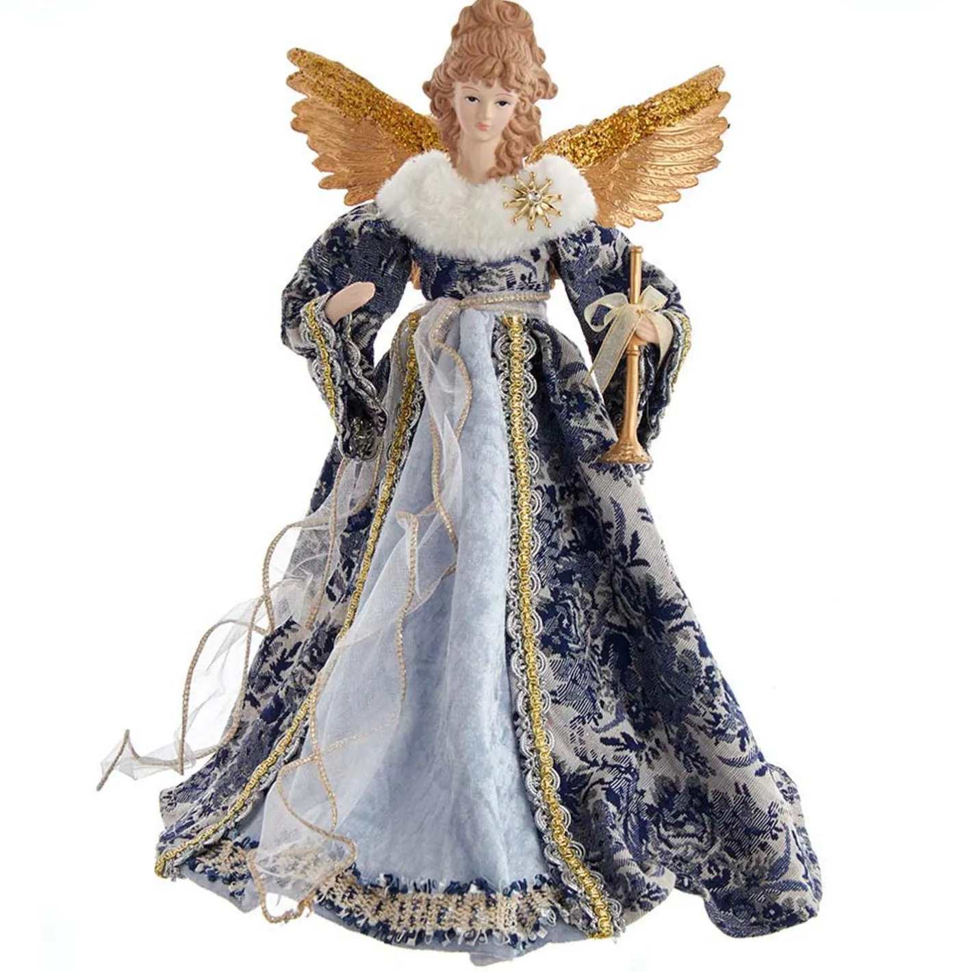 Kurt Adler 17" Indigo Blue Delft Angel Christmas Tree Topper J6099 New