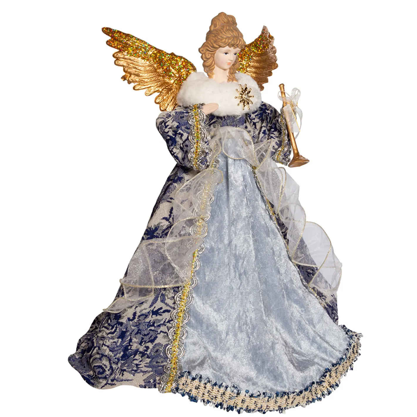 Kurt Adler 17" Indigo Blue Delft Angel Christmas Tree Topper J6099 New