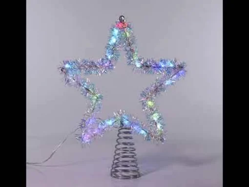 Kurt Adler 12.2" LED Lighted Silver Tinsel Star Christmas Tree Topper AD1022RGB Clearance