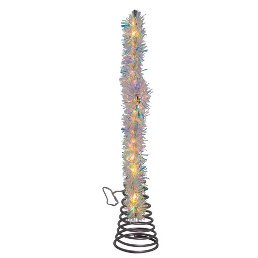 Kurt Adler 12.2" LED Lighted Warm White Silver Tinsel Star Christmas Tree Topper AD1022WW Best