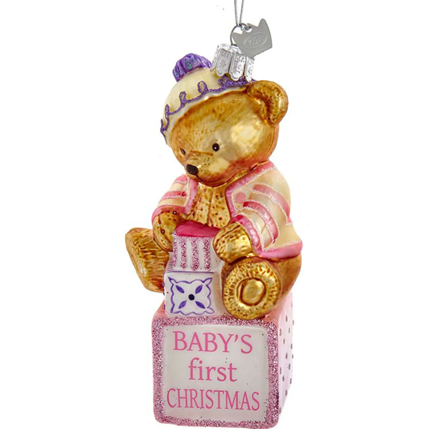 Kurt Adler 5" Noble Gems Pink or Blue Baby's First Christmas Baby Bear Glass Christmas Ornament NB1675 Clearance