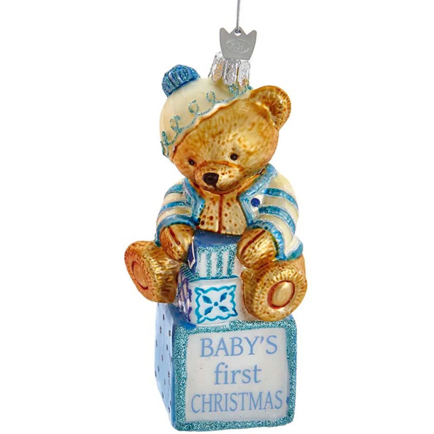 Kurt Adler 5" Noble Gems Pink or Blue Baby's First Christmas Baby Bear Glass Christmas Ornament NB1675 Clearance