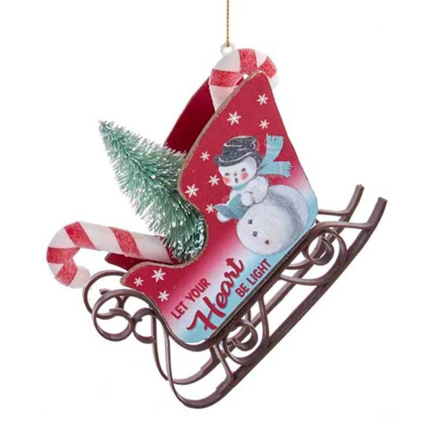 Kurt Adler 4.75" Retro Mini Sleigh With Tree Vintage Christmas Ornament T2807 Clearance