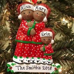 Polar X African American Pajama Family of 3 Personalized Christmas Ornament Sale