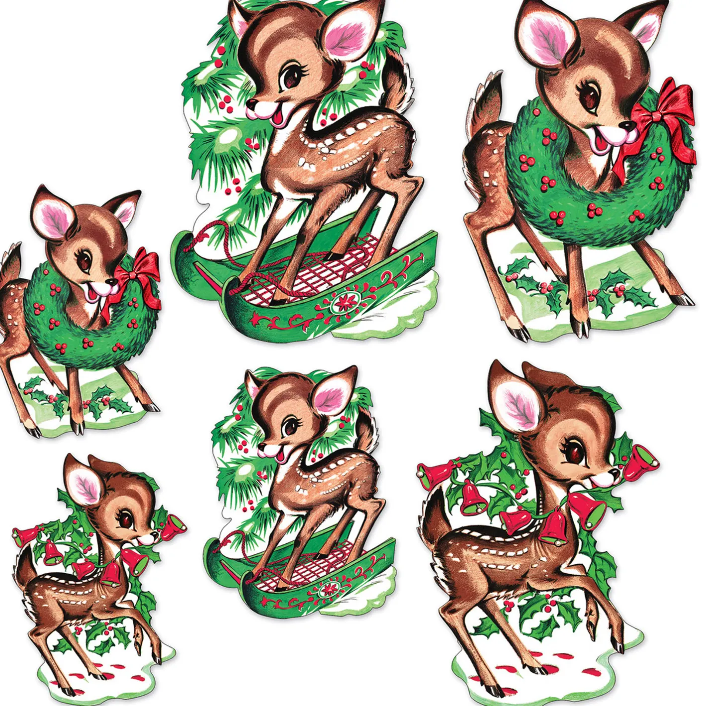 Beistle Vintage Set of 6 Reindeer Cut Out Paper Christmas Decorations 20054 Sale