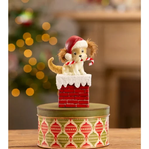 Bethany Lowe 5.75" Christmas Puppy on Box Vintage Christmas Decoration TL3368 Online