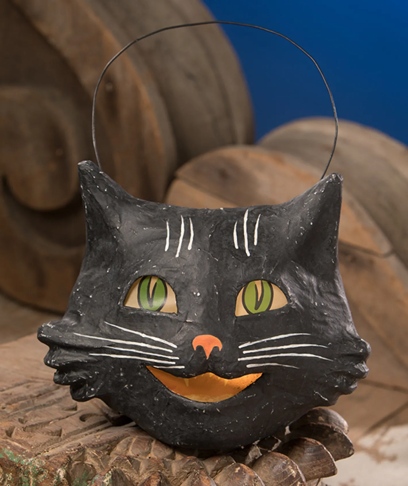 Bethany Lowe 8" Vintage Happy Black Cat Halloween Candy Bucket TJ8661 New