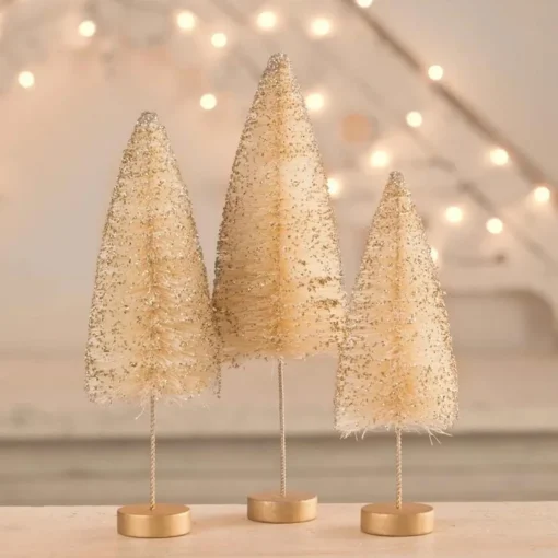 Bethany Lowe Set of 3 Opal Gold Glow Bottle Brush Trees Christmas Decoration LC1616 Discount