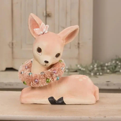 Bethany Lowe Sweet Pastel Pink Fawn with Wreath Paper Mache Christmas Decoration TJ1320 Hot