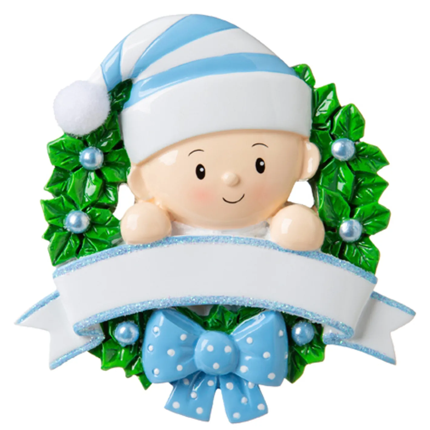 Polar X Blue Baby Boy in Wreath Personalized Christmas Ornament OR1746-B Outlet