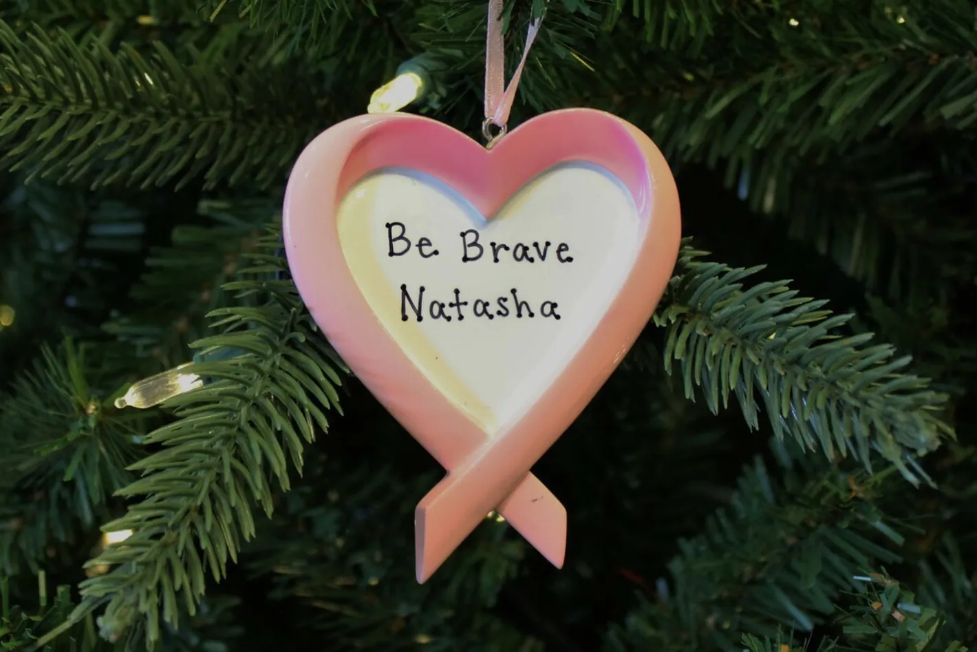 Polar X Breast Cancer Ribbon Heart Personalized Christmas Ornament New