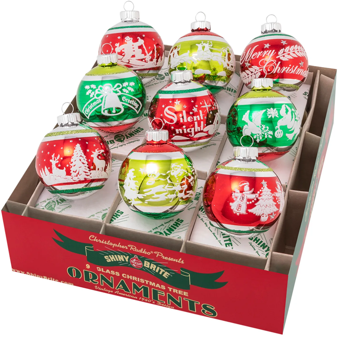 Shiny Brite Christopher Radko Holiday Splendor 2.5" Signature Flocked Round Christmas Ornaments 4027987 Best