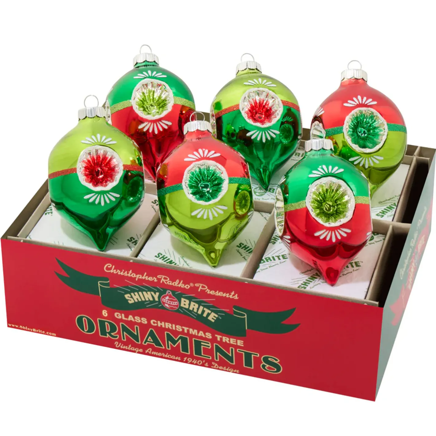 Shiny Brite Christopher Radko Holiday Splendor 6 Count 3.25" Decorated Reflector Tulips Glass Christmas Ornament Set 4028261 Online