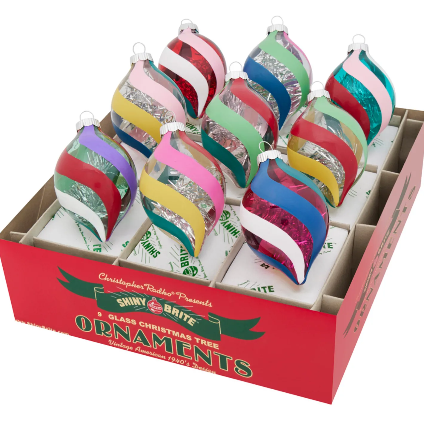 Shiny Brite Christopher Radko Vivid Vintage 2.5" Decorated Tulip Christmas Ornaments 4028249 Outlet