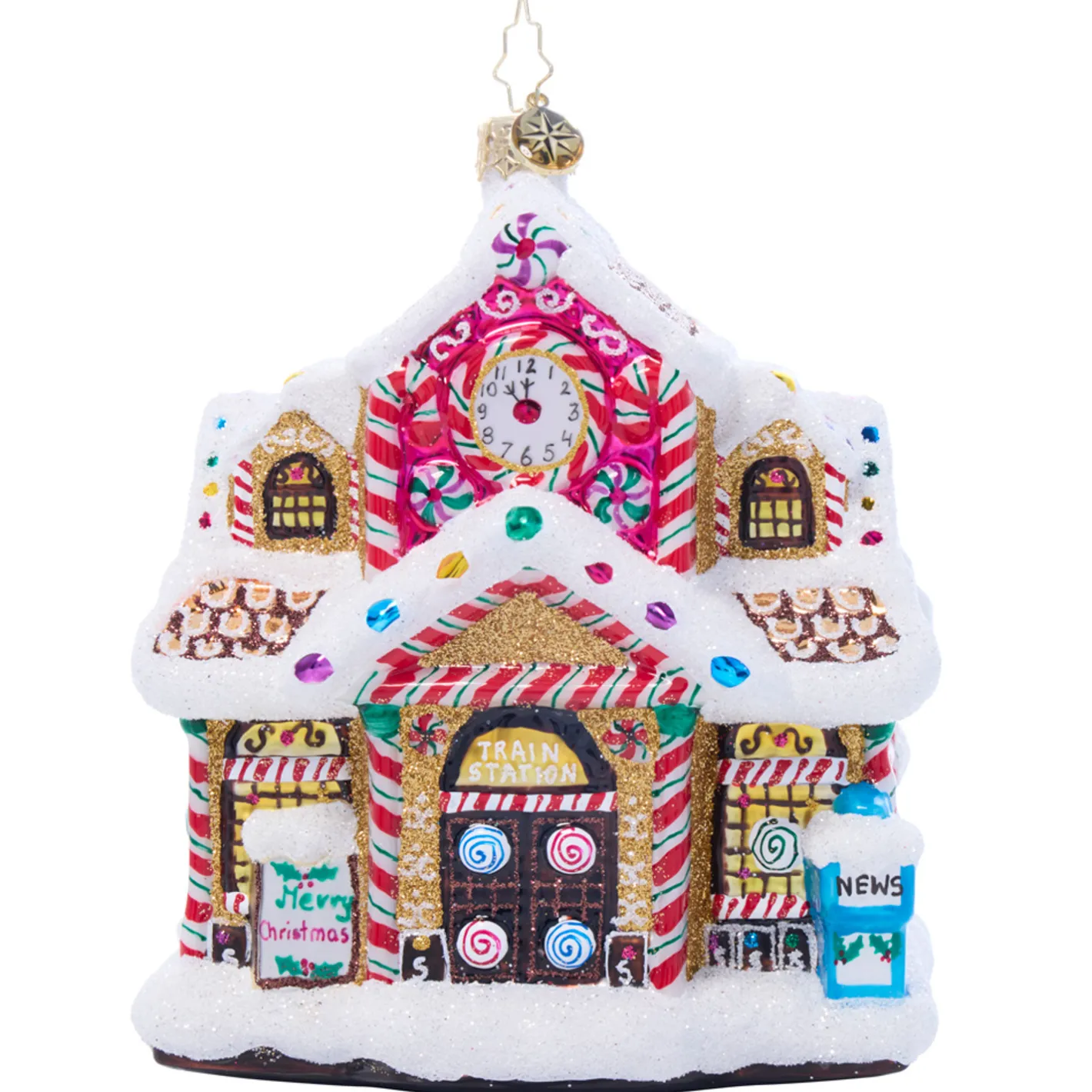Christopher Radko Sweet Tooth Gingerbread Station and Train Glass Christmas Ornament 1022108