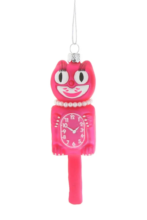 Cody Foster Co Cody Foster 5" Pink Retro Cat Clock Glass Christmas Ornament GO-6416-P Discount