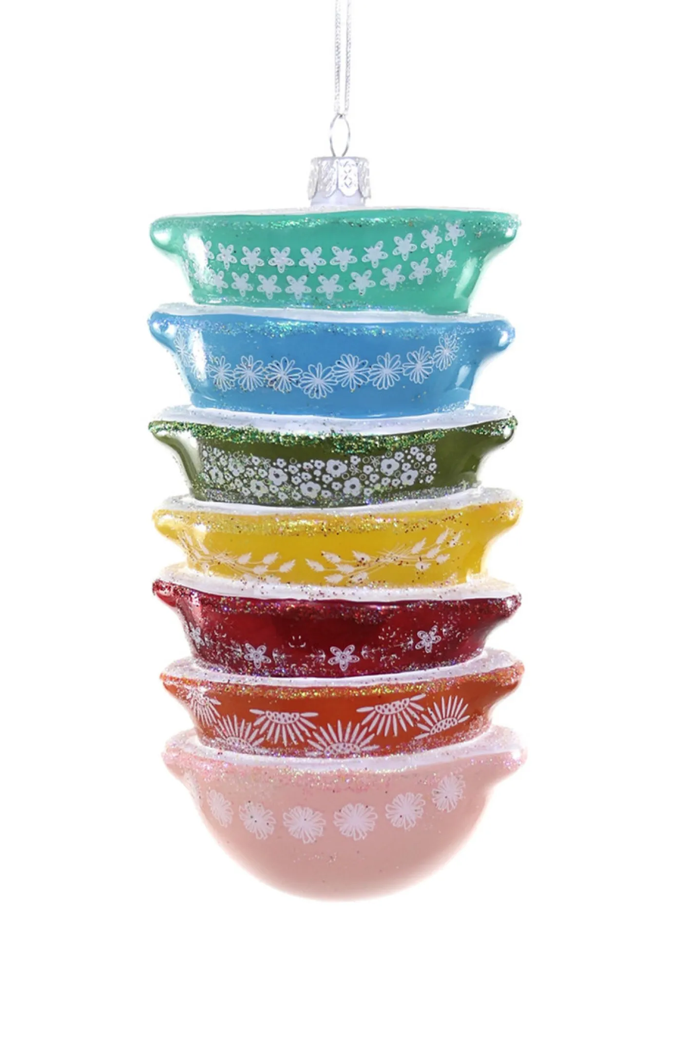 Cody Foster Co Cody Foster 5.5" Vintage Inspired Stacked Rainbow Mixing Bowl Pyrex Glass Christmas Ornament GL-665