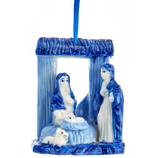 Kurt Adler 3" Blue Delft Porcelain Manger Christmas Ornament J7428 Discount