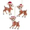 Kurt Adler 3.5" Set of 3 Deer With Christmas Hat Ornaments TD1765 Outlet