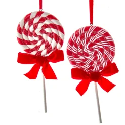 Kurt Adler 6.3" Set of 2 Peppermint Stripe Lollipop Christmas Ornament D4099 New